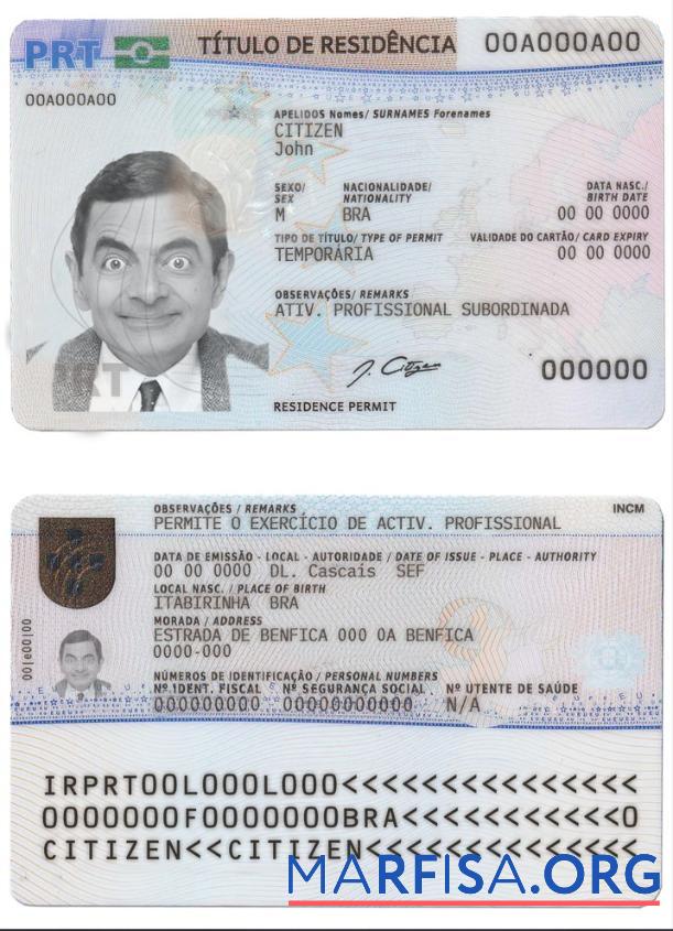 Blank Portugal residence permit template